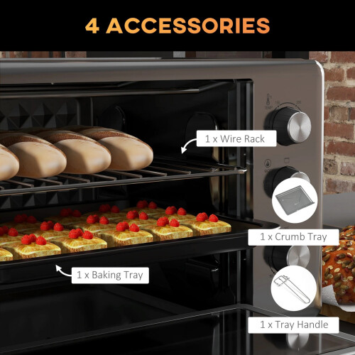 30L Mini Oven with Adjustable Temperature, 60 Min Time 1600W, Silver 1
