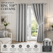 (Plain Silver) Blackout Door Curtain Velvet Embossed & Plain Single Panel Door Curtain with Tie Back
