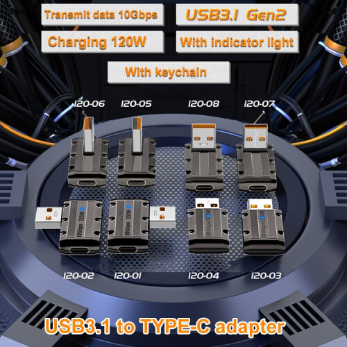 120W USB 3.1 Gen2 to Type-C 10Gbps Mechanical Adapter, Style:Side Bend 1