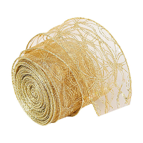 Fita de Natal de linho dourada e branca, 2m