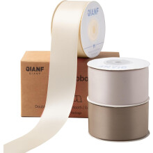 Cinta de satén de doble cara color champán, 3,8 cm x 43,2 m (3 rollos)