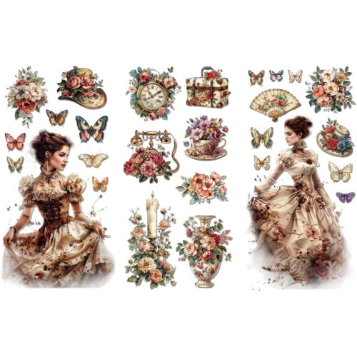 Αυτοκόλλητα μεταφοράς με τριβή Vintage Victorian Lady3 τεμάχια6x12