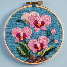 Nålstansningsset Pink Orchid 20x20cm – Nybörjarset med
