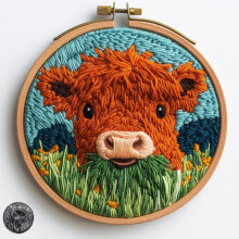 Baby Orange Highland Cow Punch Needle Kit – 20x20cm DIY