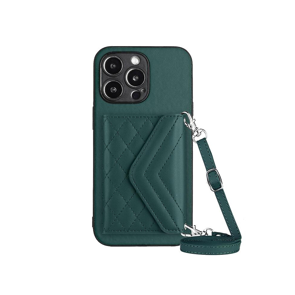 Compatible Iphone 11 Pro Max Rhombic Texture Card Bag Rfid Phone Case With Long Lanyard: Green 8243971281500