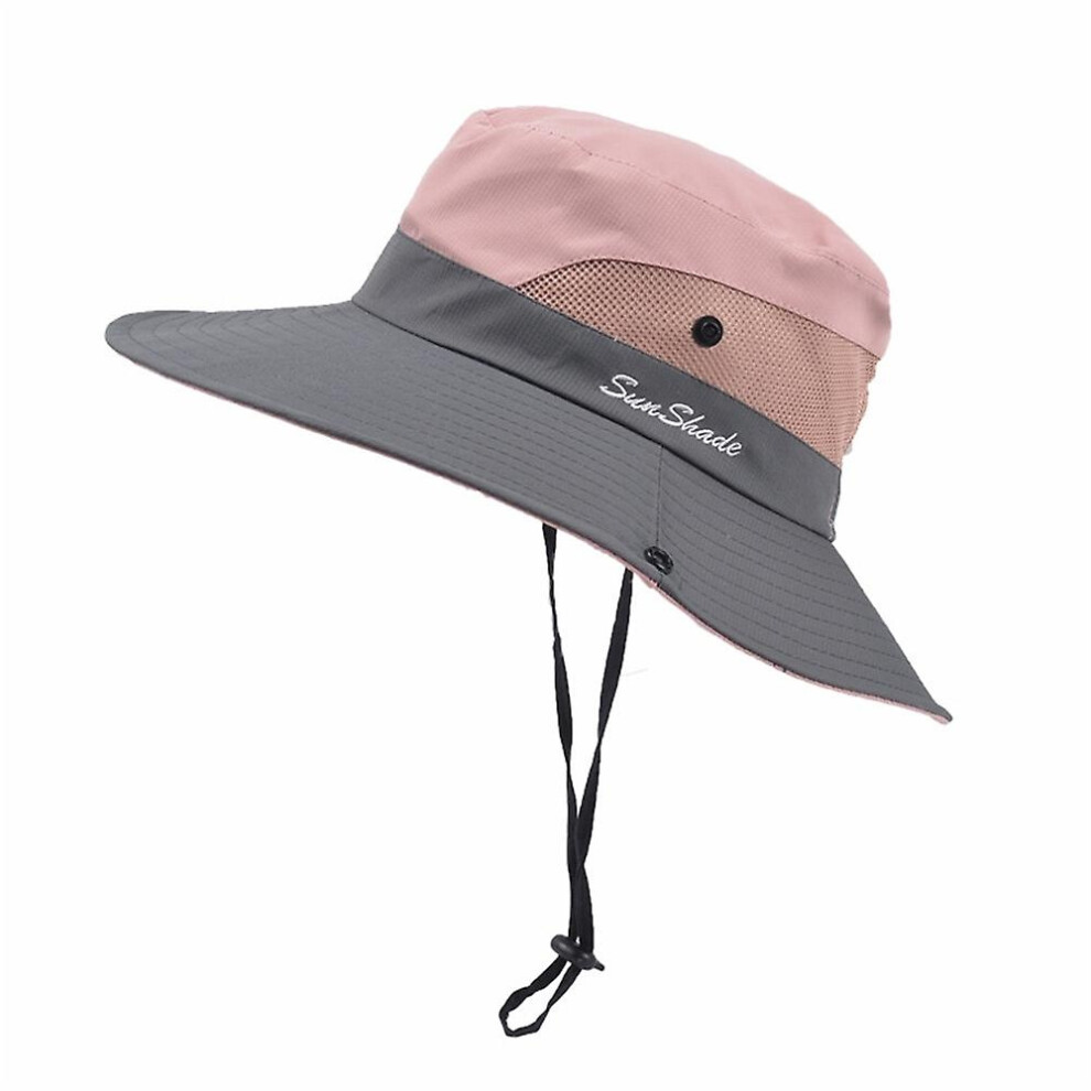 Women's Ponytail Sun Hat Uv Protection Adjustable Foldable Mesh Wide Brim Colorblock Fishing Hat:7 5212187191364