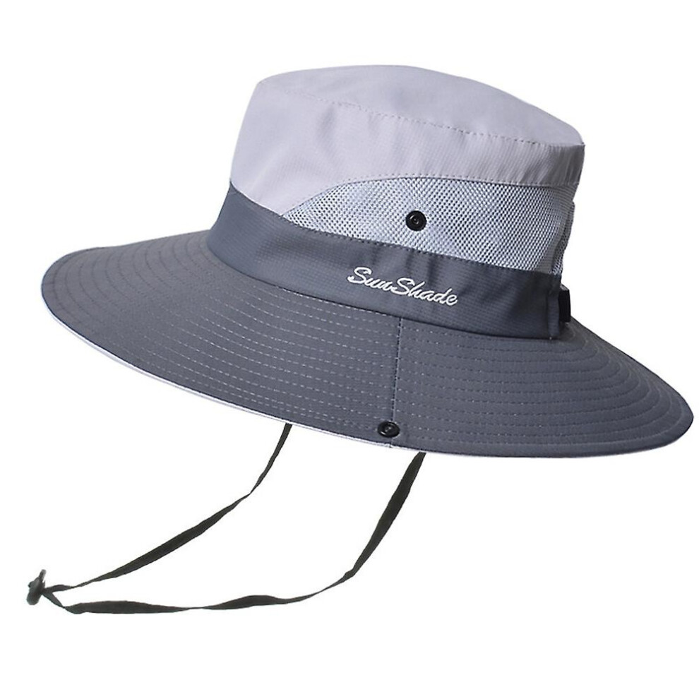 Women's Ponytail Sun Hat Uv Protection Adjustable Foldable Mesh Wide Brim Colorblock Fishing Hat:8 5212187191371