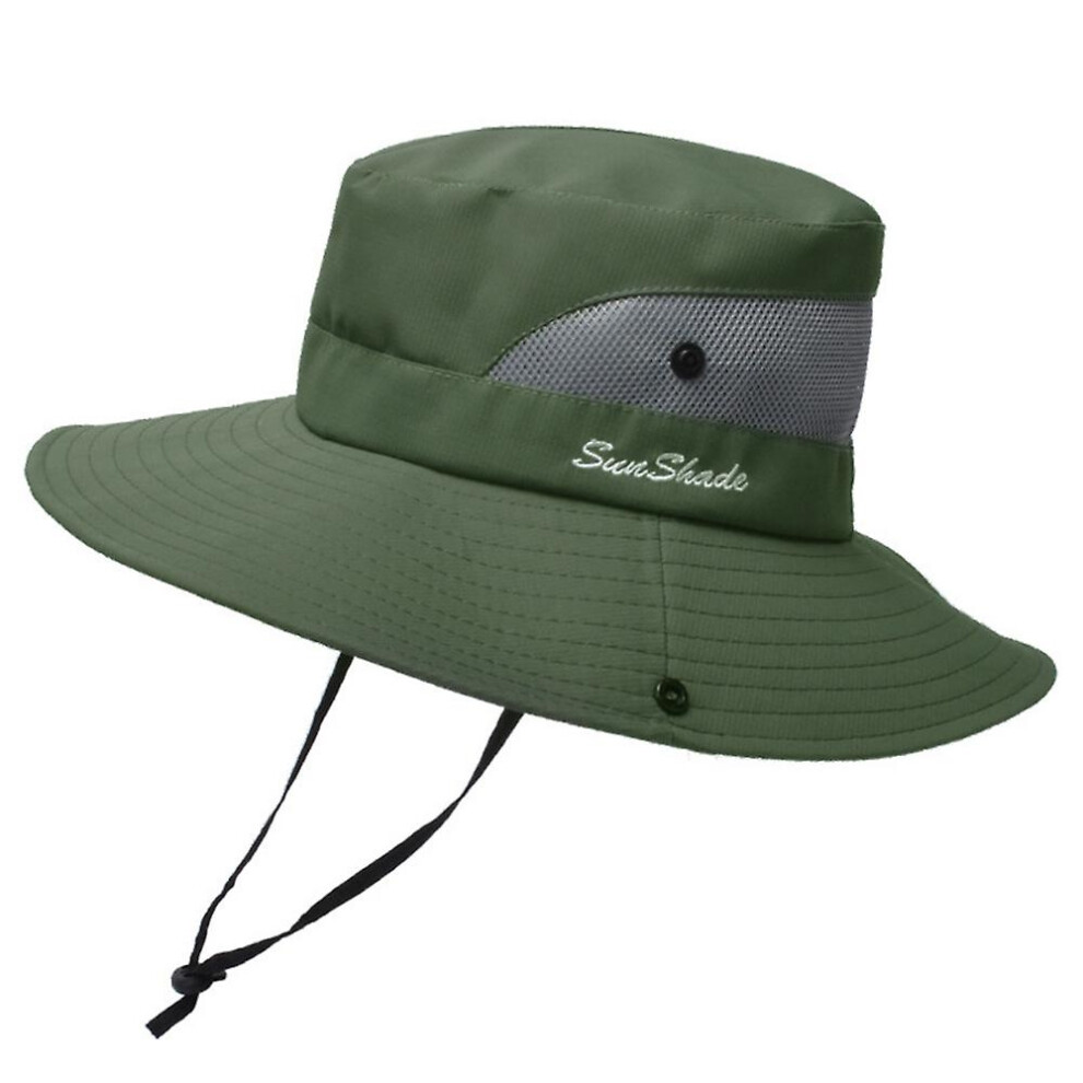 Women's Ponytail Sun Hat Uv Protection Adjustable Foldable Mesh Wide Brim Colorblock Fishing Hat:18 5212187191296