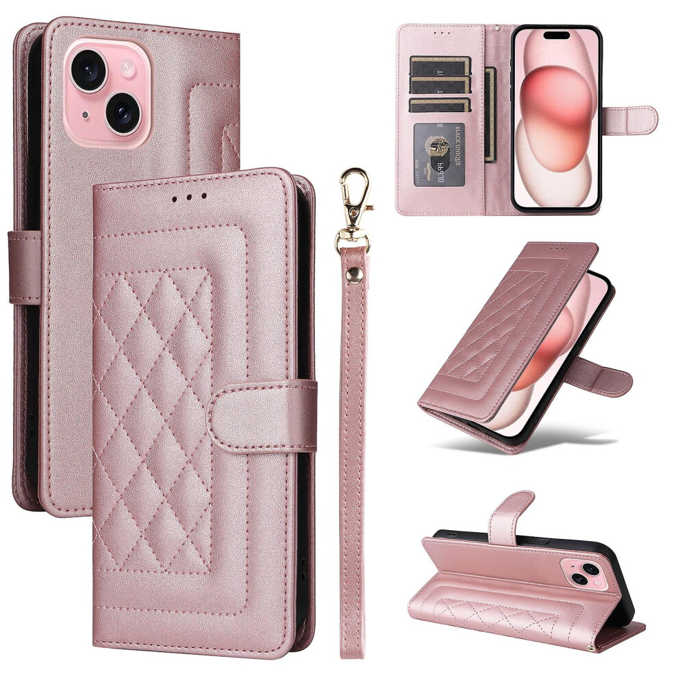 Compatible Iphone 15 Diamond Lattice Leather Flip Phone Case:rose Gold 7503424432172