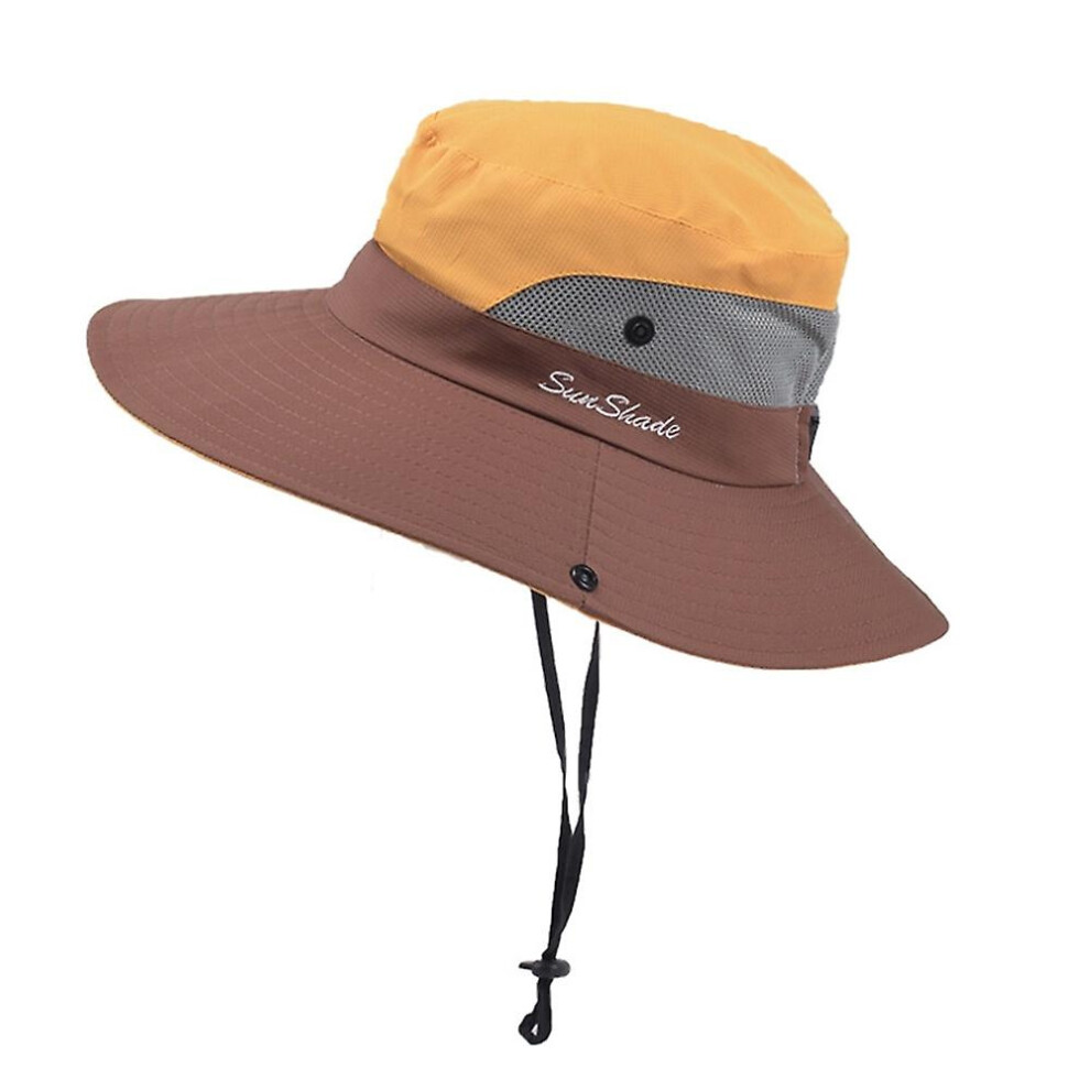 Women's Ponytail Sun Hat Uv Protection Adjustable Foldable Mesh Wide Brim Colorblock Fishing Hat:4 5212187191333