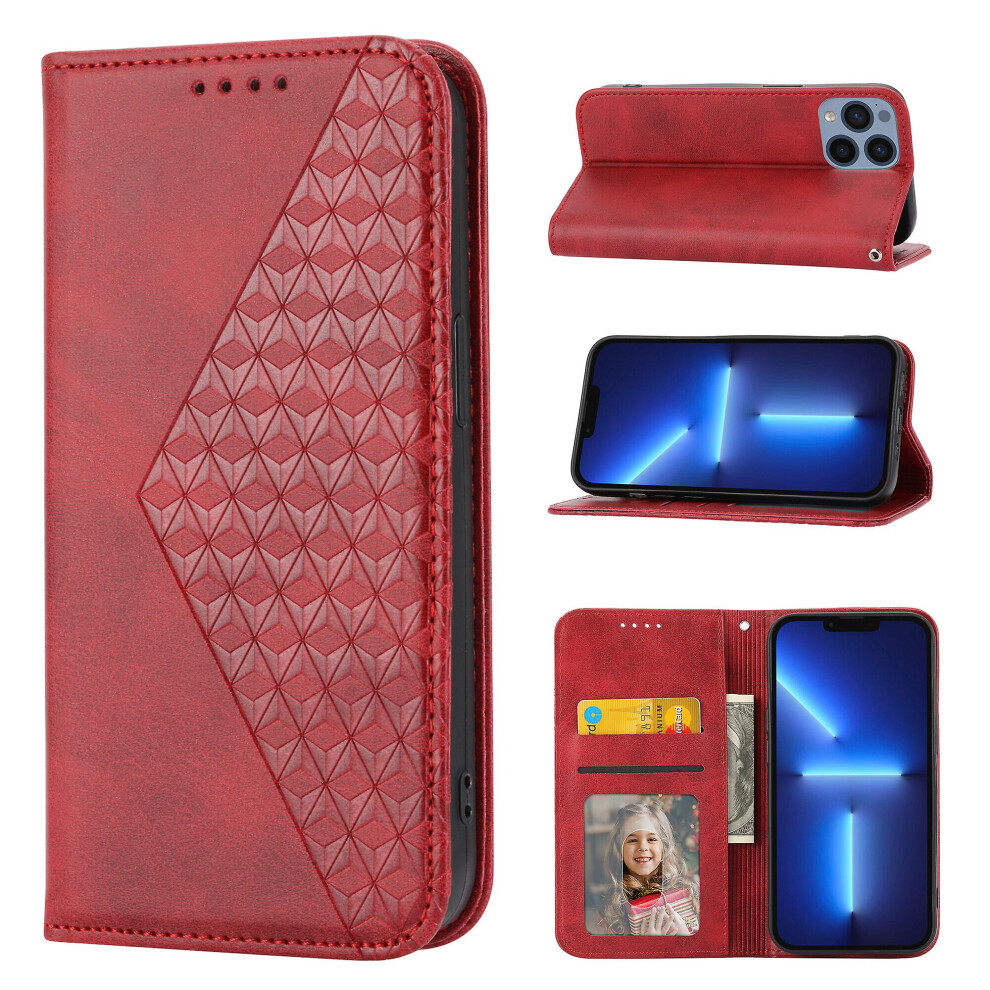 Compatible Iphone 13 Pro Max Case, Leather Wallet Flip Case With Strap: Red 7541443387509