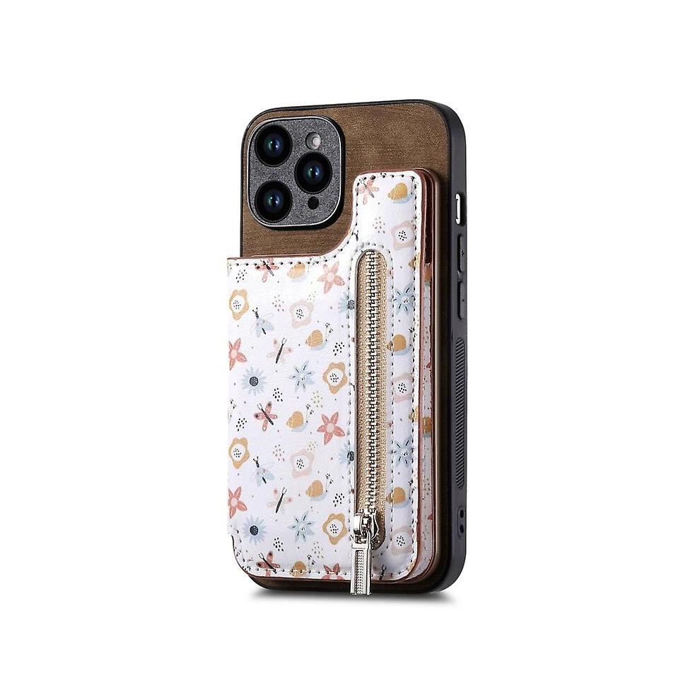 Compatible Iphone 15 Retro Painted Zipper Wallet Back Phone Case: Brown 4162318379677