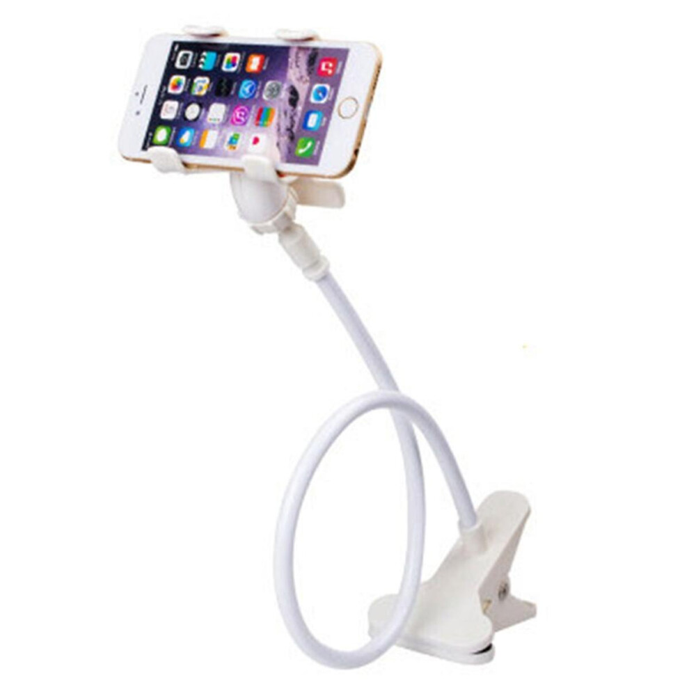 Universal Lazy Bracket Mobile Phone Holder Gooseneck Stand Stents Flexible Bed Desk Table Clip Bracket Compatible Smartphone Holder: White 4951152351679