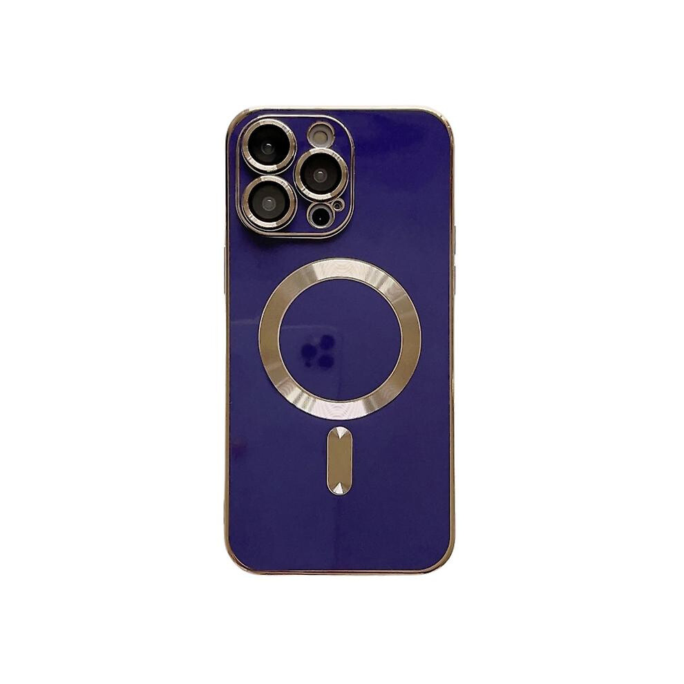 Compatible Iphone 15 Pro Magsafe Plating Tpu Phone Case With Lens Film: Blue 8119683186429