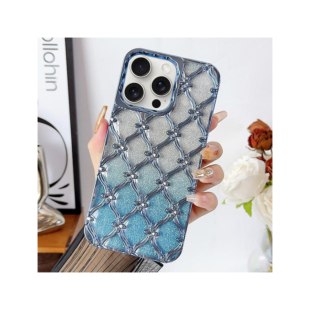 Compatible Iphone 15 Star Flower Electroplated Tpu Phone Case With Gradient Glitter Paper: Blue 3443154365811