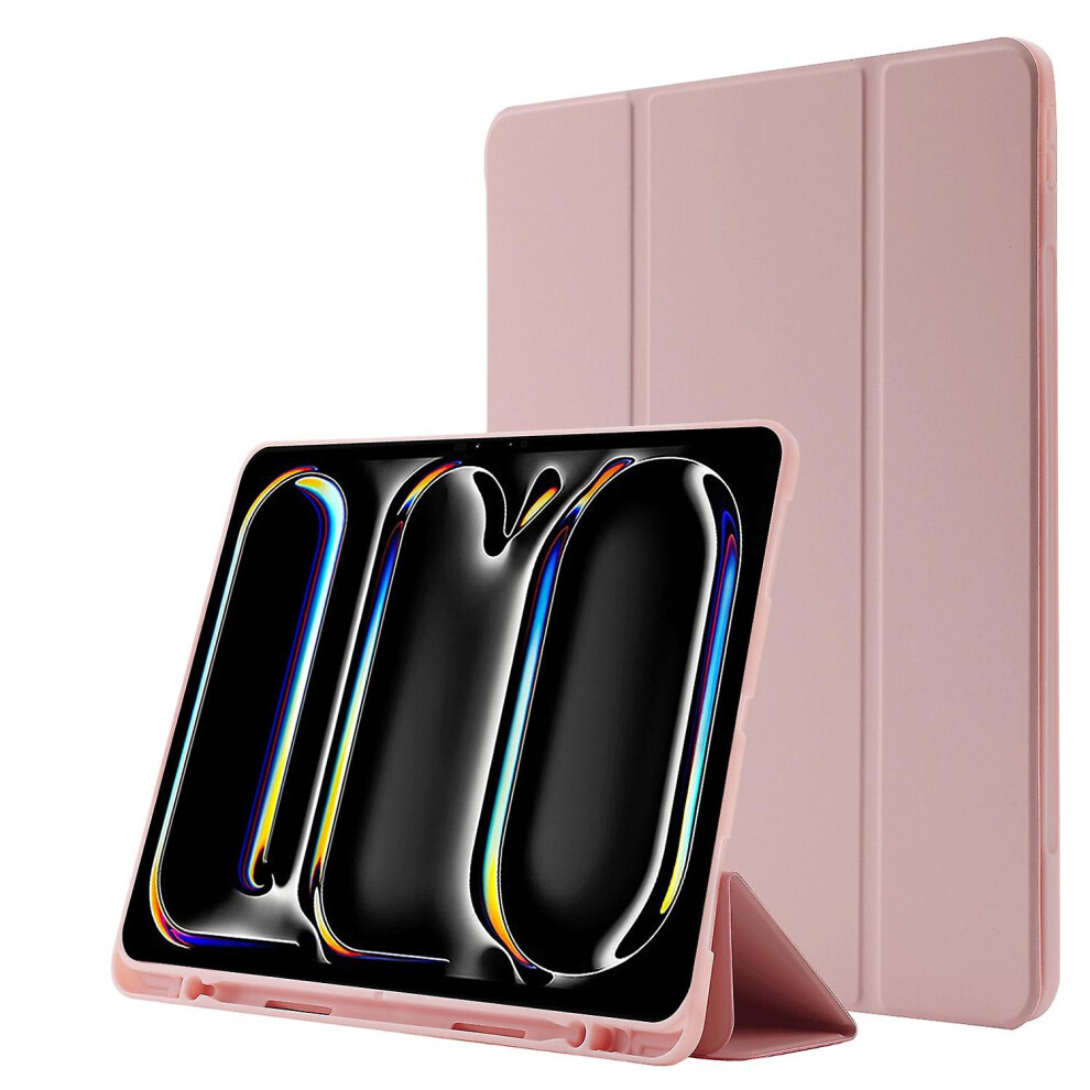 Compatible Ipad Air 11 2024 Skin Feel Tri-Fold Leather Tablet: Pink 3012855354457