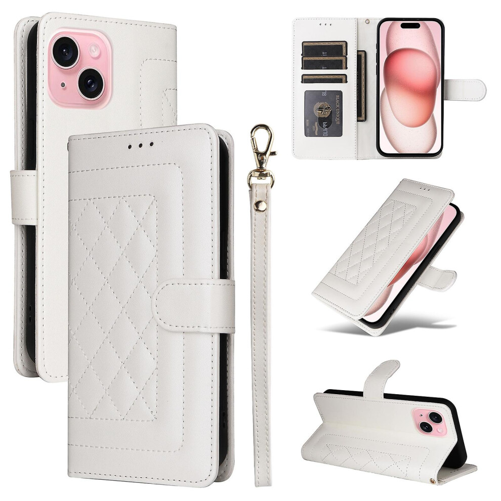 Compatible Iphone 15 Diamond Lattice Leather Flip Phone Case: White 7503424432189