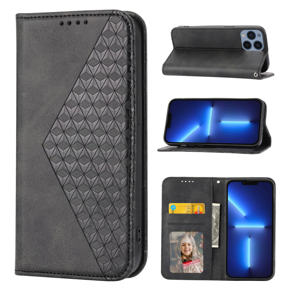 Compatible Iphone 13 Pro Max Case, Leather Wallet Flip Case With Strap: Black 7503424432301