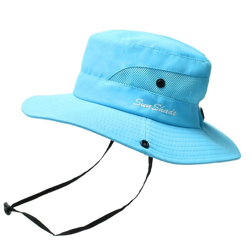 Kid's Ponytail Sun Hat Uv Protection Adjustable Foldable Mesh Wide Brim Colorblock Fishing Hat:10 4574221285493