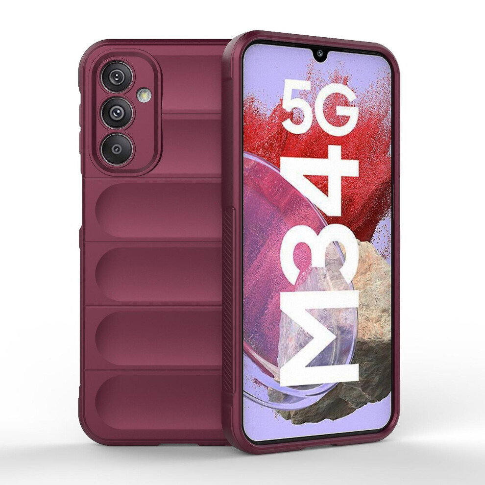 Compatible Samsung Galaxy M34 5G India Magic Shield Tpu + Flannel Phone Case:wine Red 8383763399898