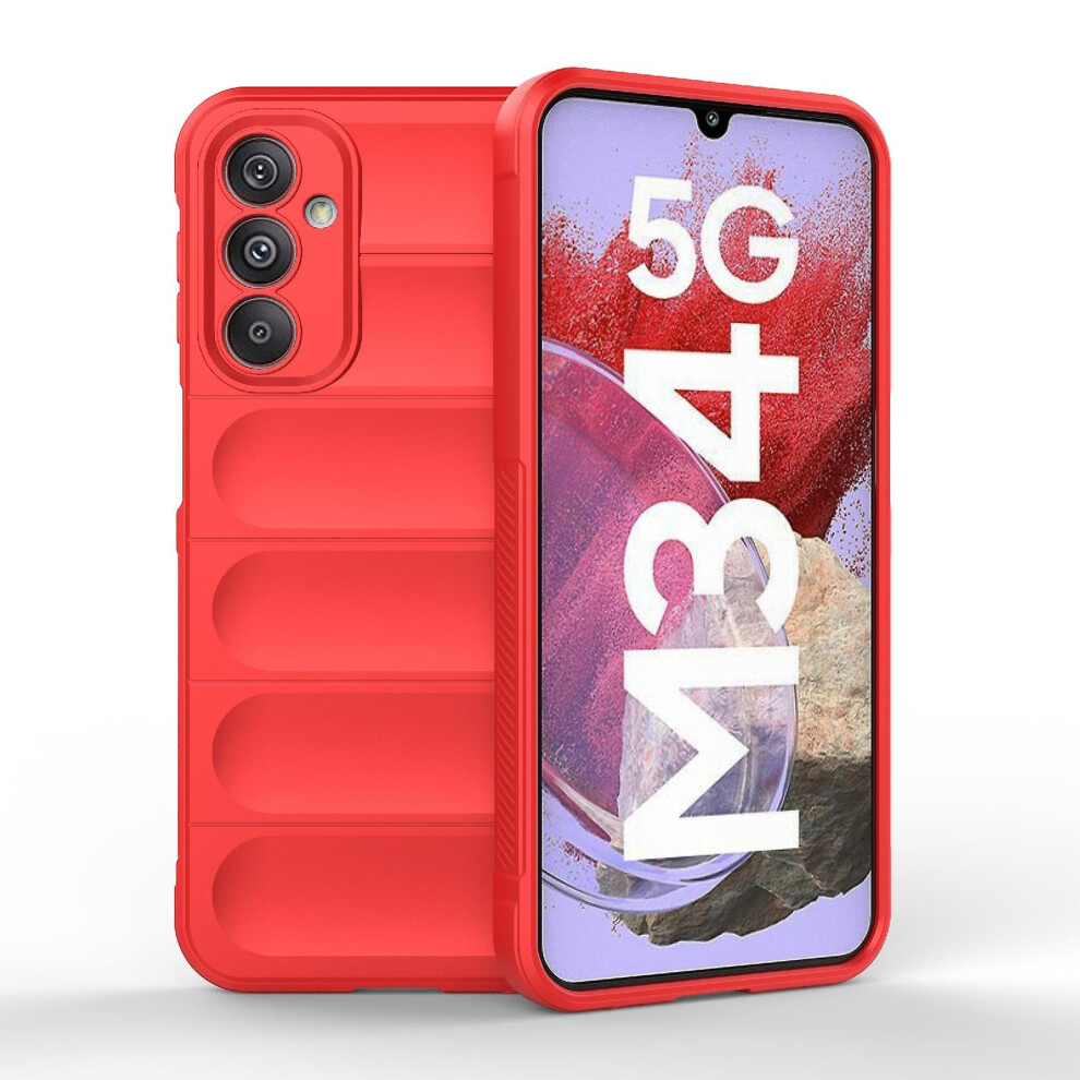 Compatible Samsung Galaxy M34 5G India Magic Shield Tpu + Flannel Phone Case: Red 8383763399874