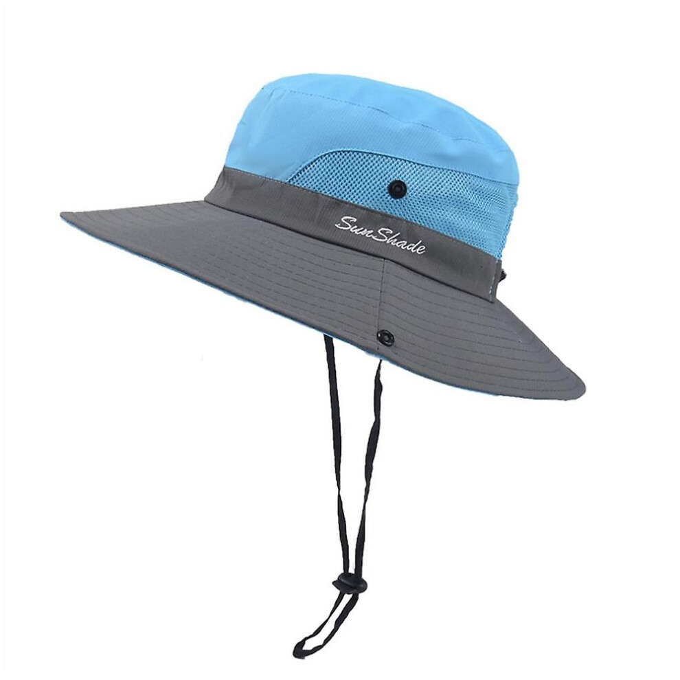 Women's Ponytail Sun Hat Uv Protection Adjustable Foldable Mesh Wide Brim Colorblock Fishing Hat:5 5212187191340