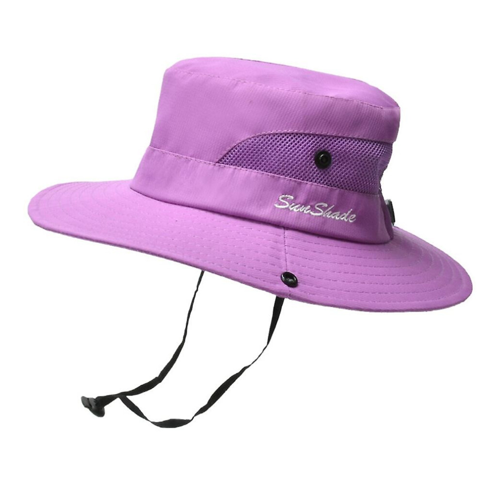 Kid's Ponytail Sun Hat Uv Protection Adjustable Foldable Mesh Wide Brim Colorblock Fishing Hat:12 4574221285516