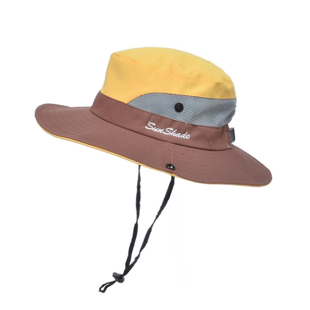 Kid's Ponytail Sun Hat Uv Protection Adjustable Foldable Mesh Wide Brim Colorblock Fishing Hat:7 4574221285592