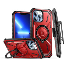 compatible iPhone12 Pro Max MagSafe Magnetic Holder Phone Case with Back Clip:Red