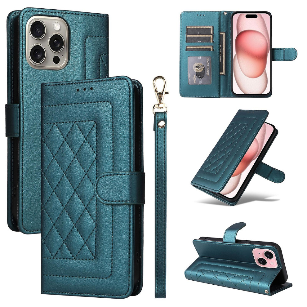 Compatible Iphone 15 Diamond Lattice Leather Flip Phone Case: Green 7503424432141