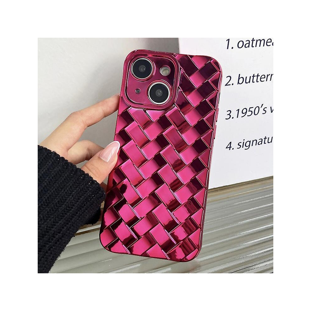 Compatible Iphone 14 Plus Retro Weave Texture Electroplating Phone Case:rose Red 3785934258761