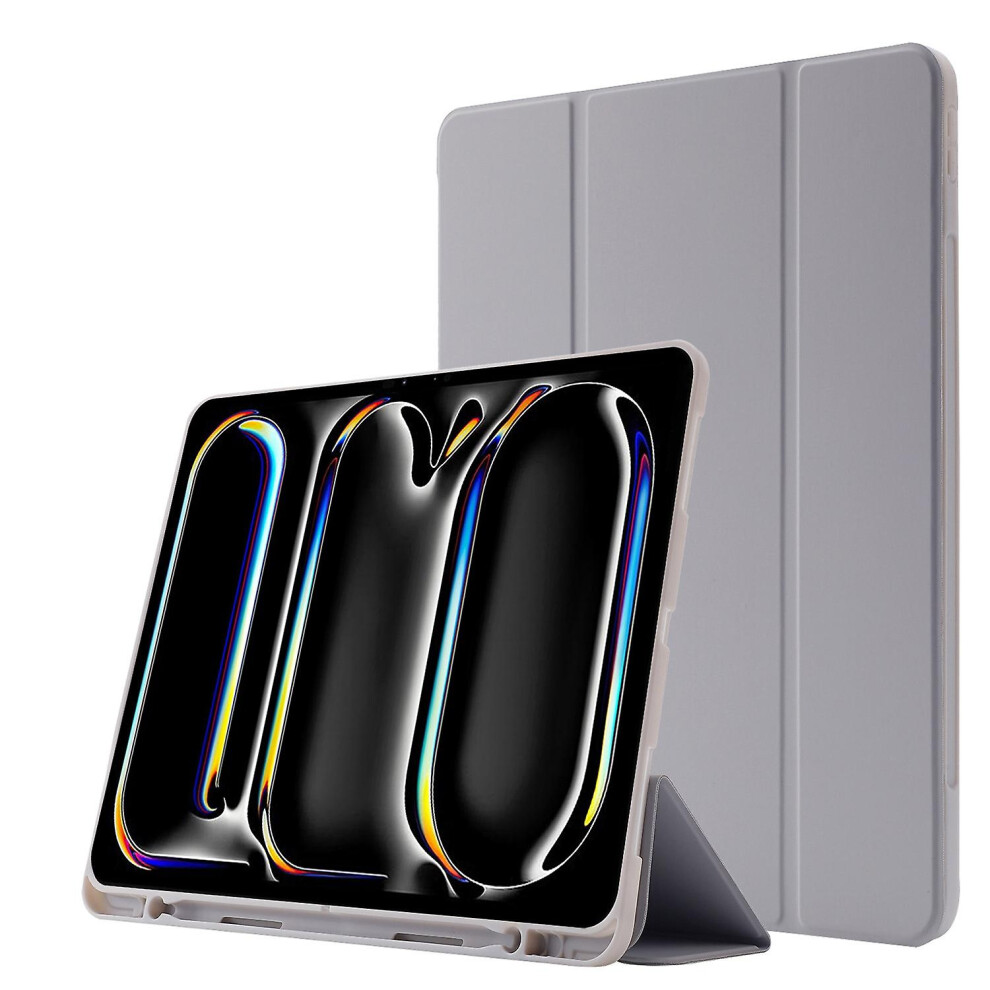 Compatible Ipad Air 11 2024 Skin Feel Tri-Fold Leather Tablet: Grey 3012855354402