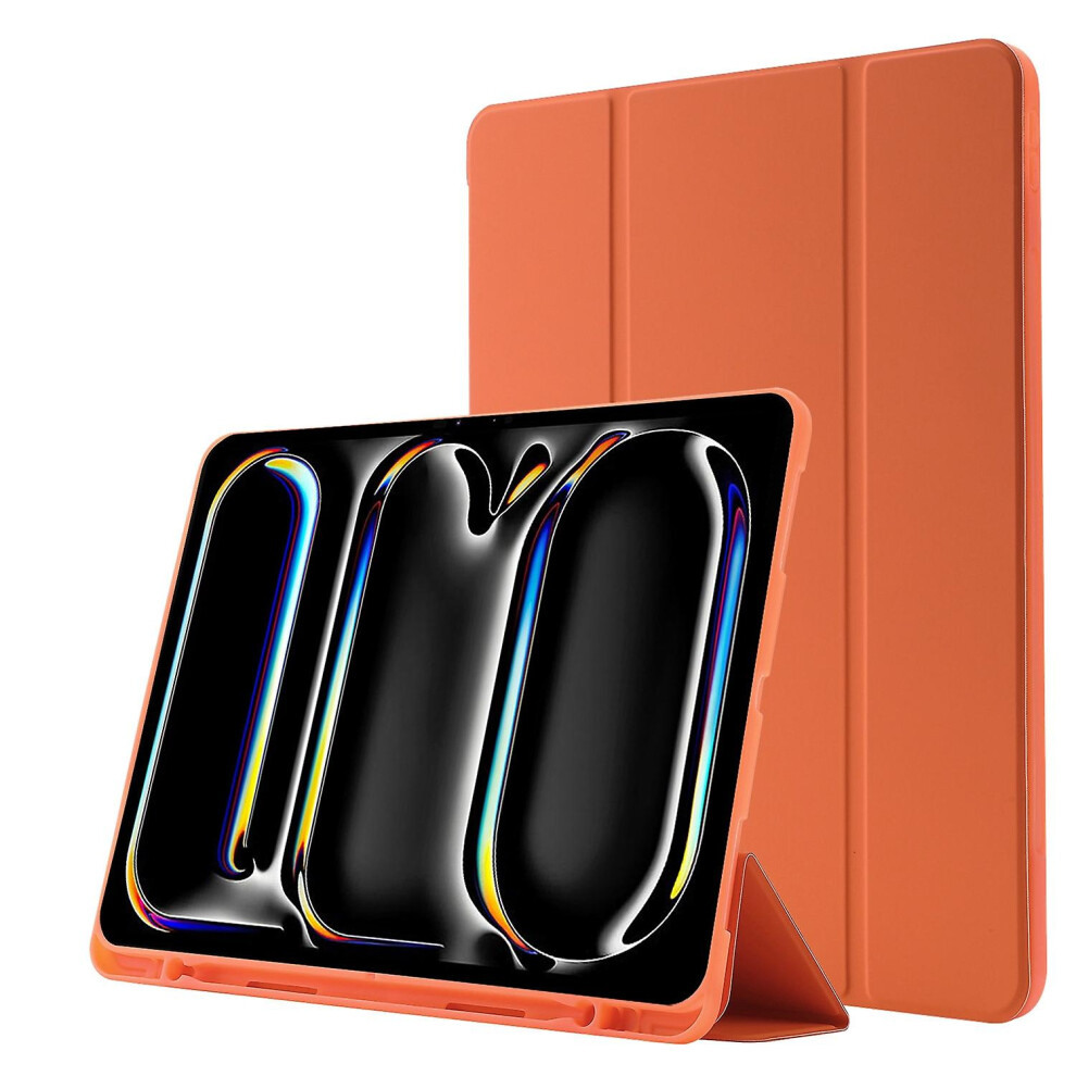 Compatible Ipad Air 13 2024 Skin Feel Tri-Fold Leather Tablet: Orange 3785934258600