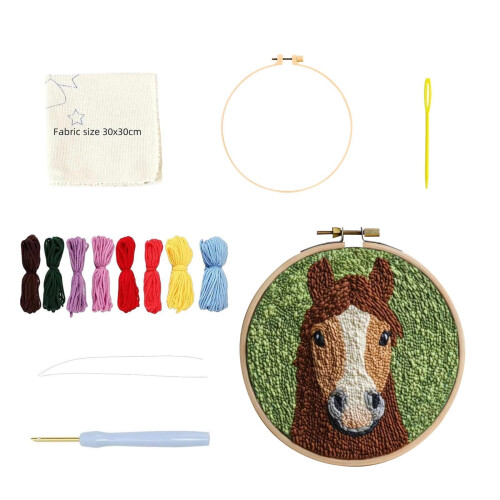DAMAI Punch Needle Kit Brown Horse 20x20cm 1
