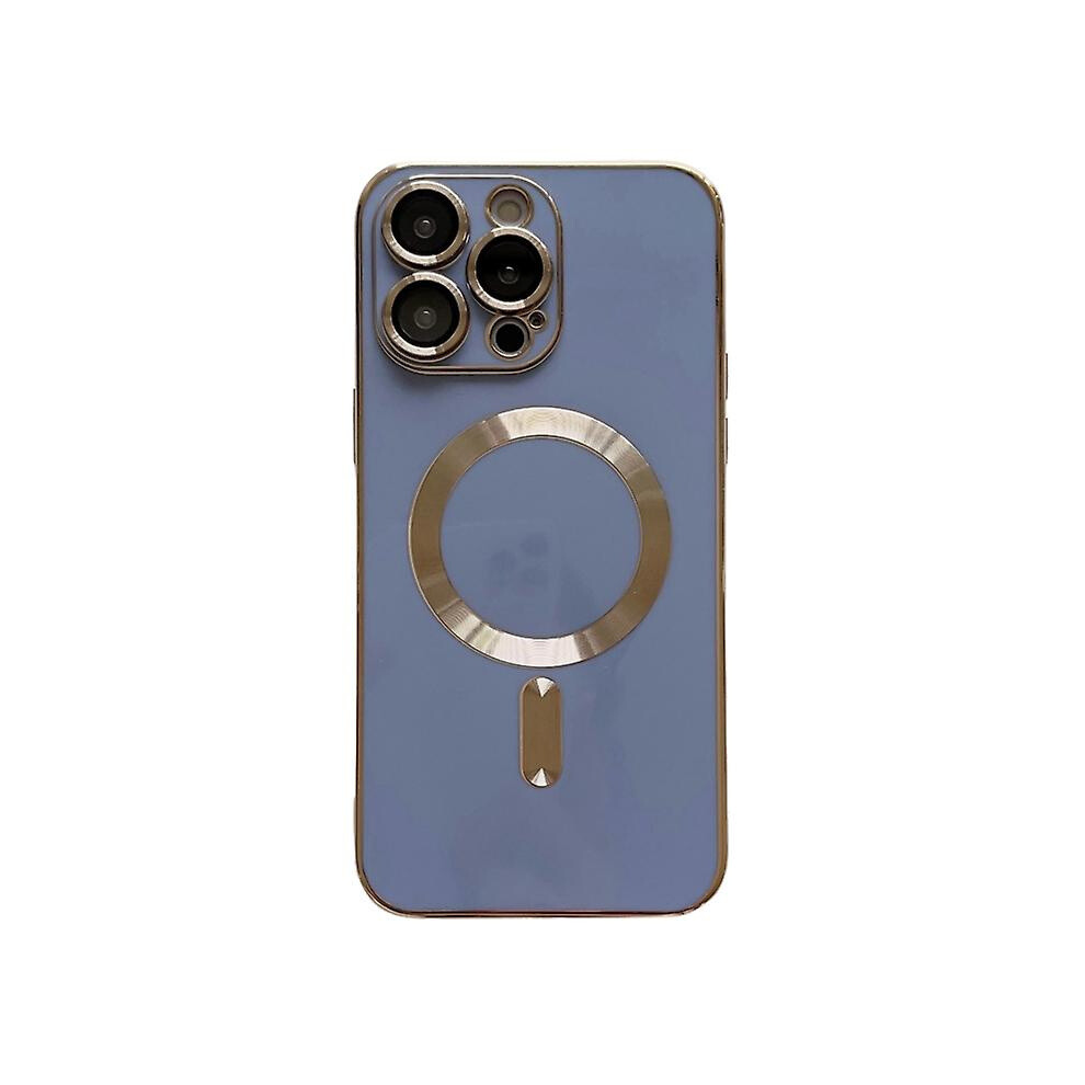 Compatible Iphone 15 Pro Magsafe Plating Tpu Phone Case With Lens Film:light Blue 8119683186443