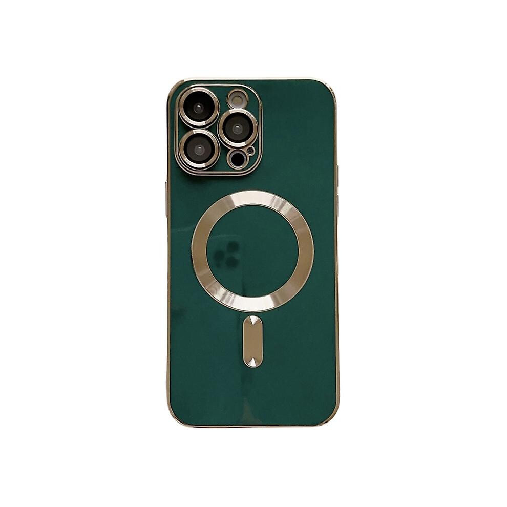 Compatible Iphone 15 Pro Magsafe Plating Tpu Phone Case With Lens Film: Green 8119683186436