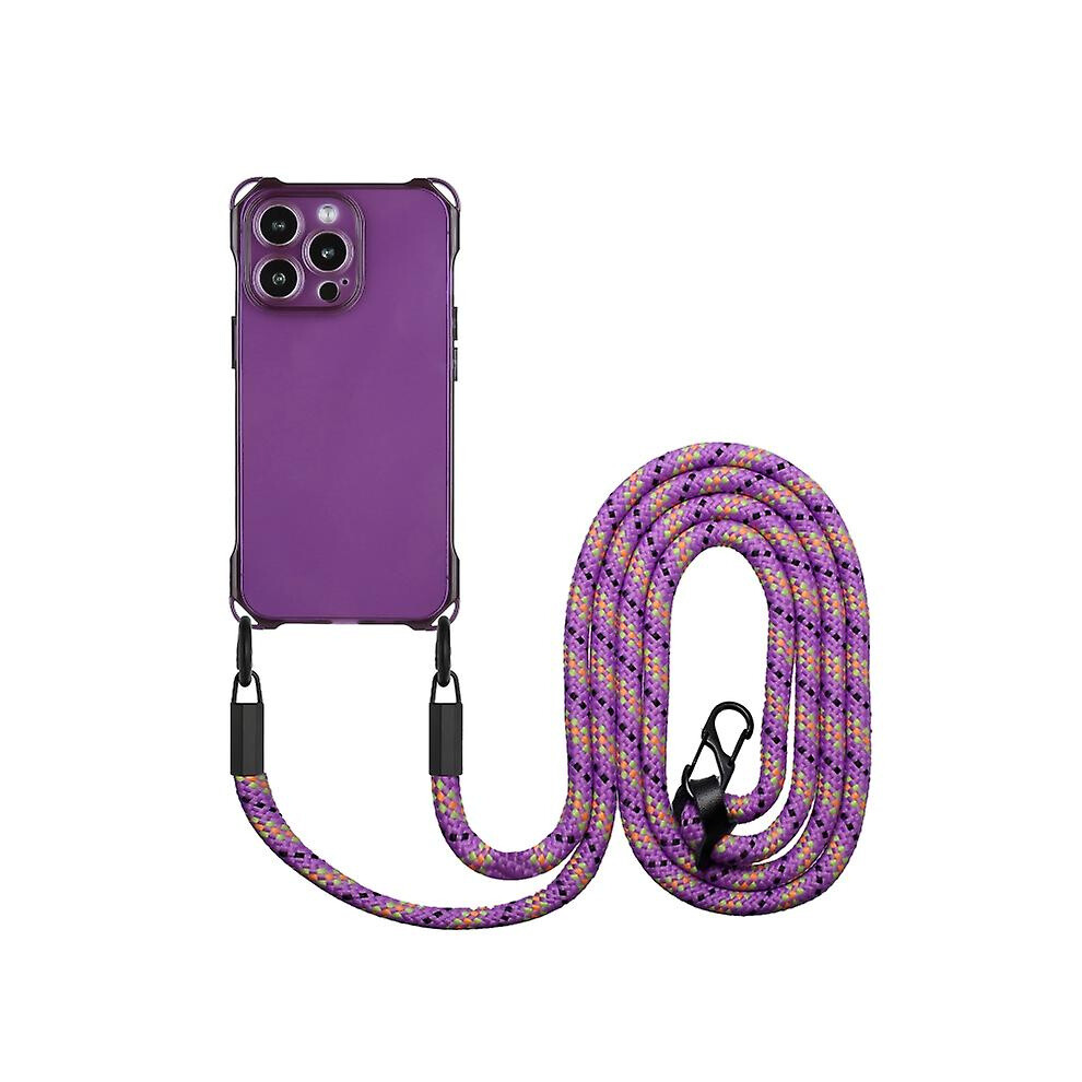 Compatible Iphone 13 Pro Four-Corner Shockproof Tpu Phone Case With Lanyard: Purple 4112112234528