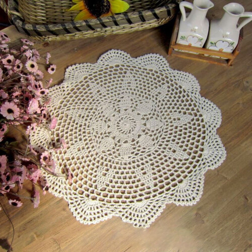 Rund bomullsdukmatte - Vintage uthulet, 40 cm 1