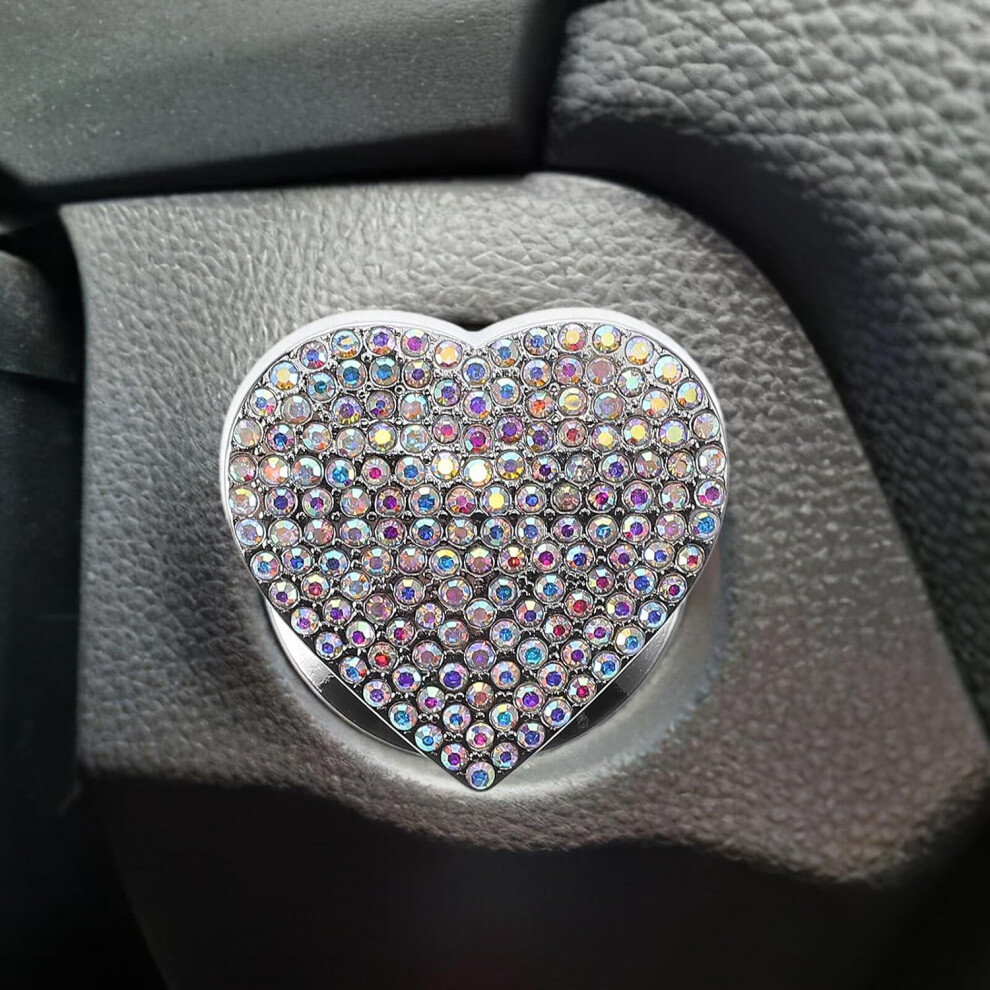 Car Engine Start Button Cover Heart Shape With Rhinestone Decoration, Protective Push Ignition Ring Sticker 5455468439476