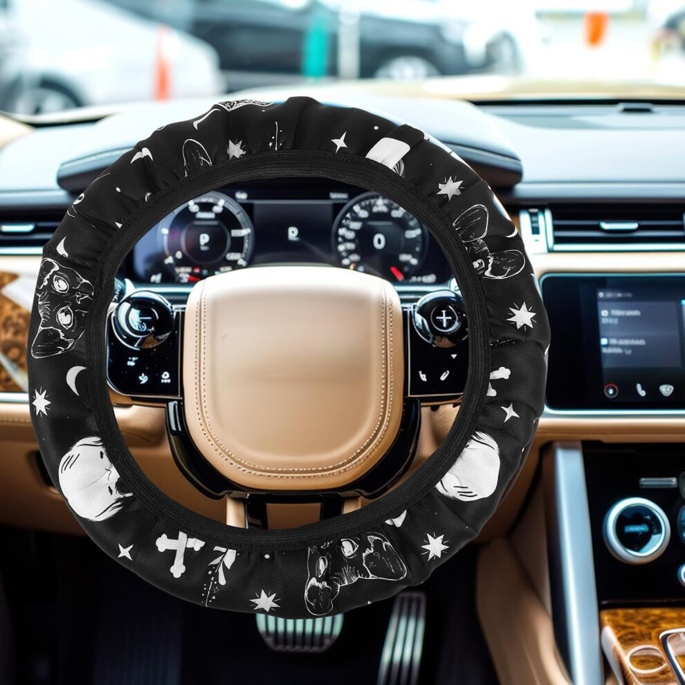 Car Steering Wheel Cover Set 4Pcs Anti-Slip Grip With Skull Bracelet And Cup Coaster 5455468469930