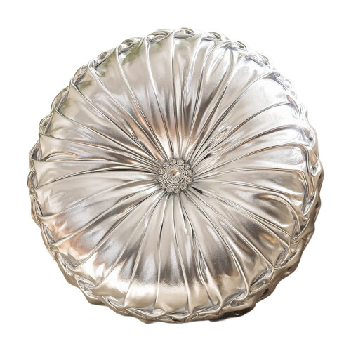 Cuscino rotondo in velluto con bordo lucido, 35 cm, argento 1
