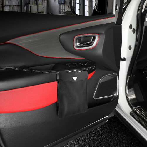 Cestino per auto con luce integrata e chiusura automatica, in pelle, pratico contenitore per i rifiuti. 2