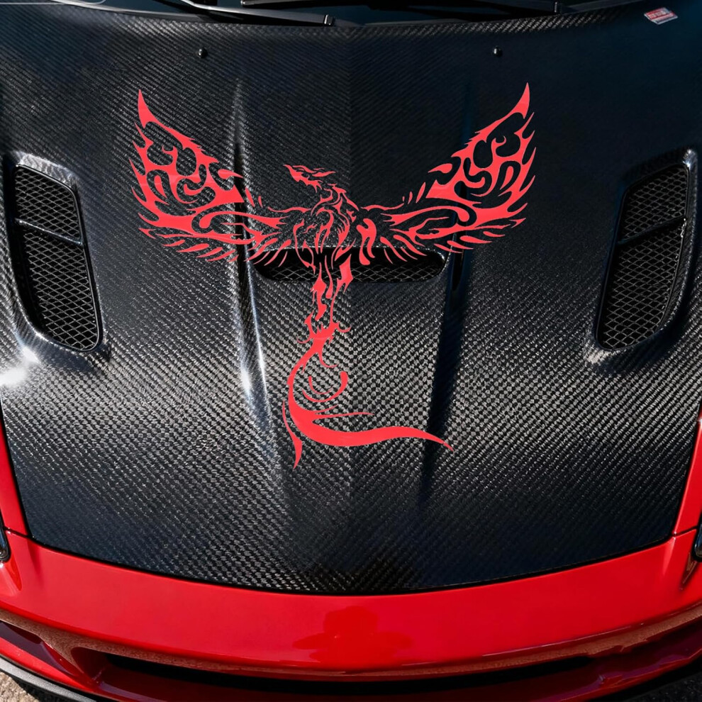 Phoenix Car Hood Decal Sticker, Vinyl Bird Design, Self-Adhesive Universal Auto Body Sticker Red 8486642149482