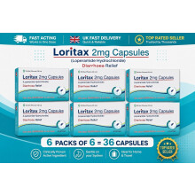Loritax Diarrhoea Relief 2mg Capsules Loperamide Hydrochloride Tablets 6x6 (36)