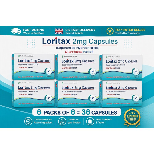 Loritax Diarrhoea Relief 2mg Capsules Loperamide Hydrochloride Tablets 6x6 (36)