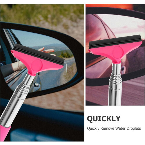 Extendable Pink Car Rearview Mirror Wiper Squeegee Tool for Windshield Cleaning 2