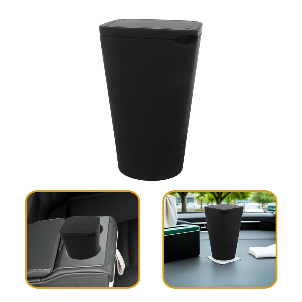 Car Trash Can With Lid, Silicone Vehicle Cup Holder Garbage Bin, Compact Automotive Trash Container Black 5455468446702