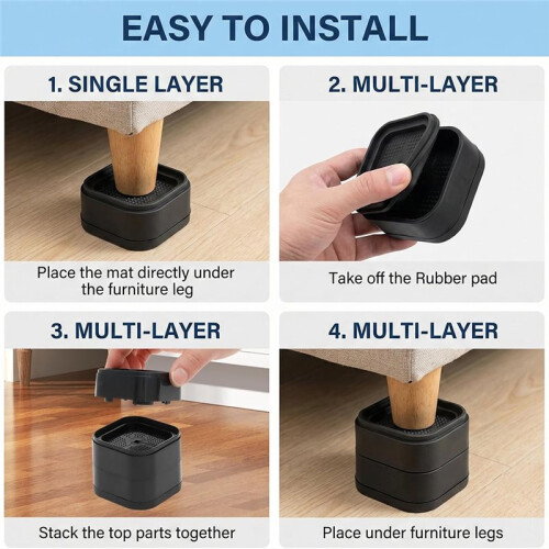 Furniture Risers, Square Stackable Bed Raisers with Nonslip Bottom for Table Desk Couch Chair Sofa 2