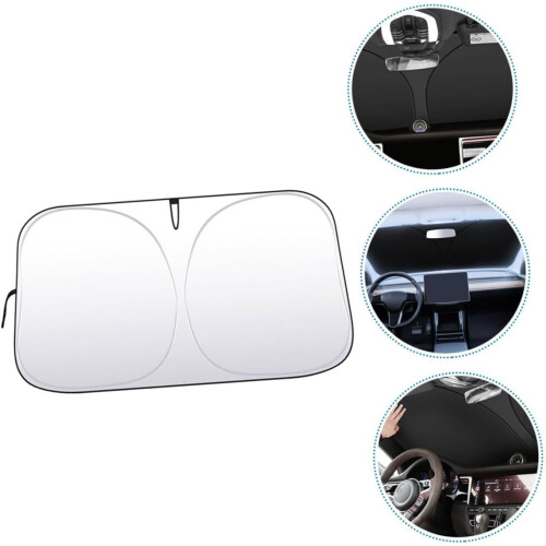 Parasole per parabrezza auto, ideale per auto compatte, pieghevole, con protezione UV. 2