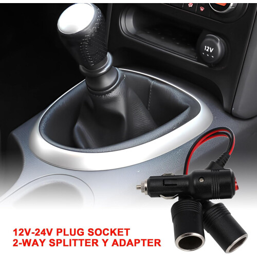 Car Cigarette Lighter Splitter Adapter with Switch, 1 to 2 Power Socket Extension Cable, Compatible 2